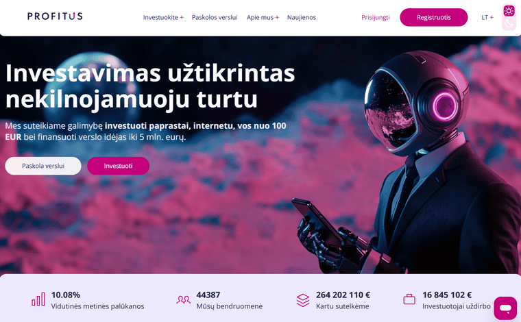 Profitus platformoje galima investuoti į vystomus ar planuojamus vystyti nekilnojamo turto projektus ir uždirbti iš mokamų palūkanų. 