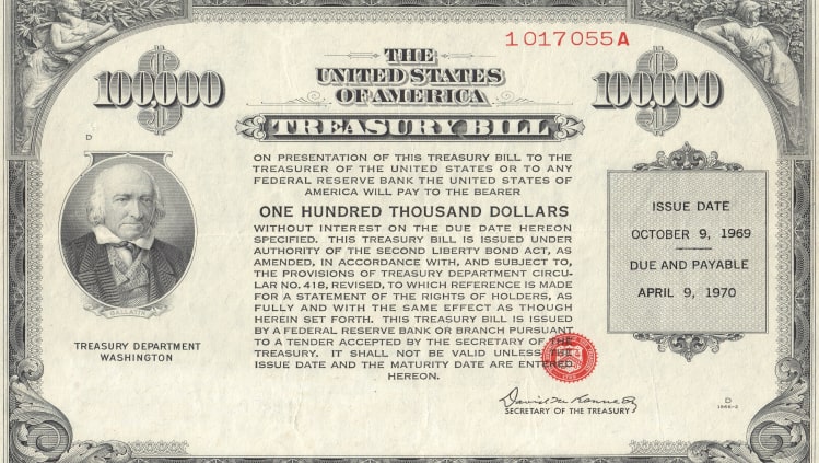 Jungtinių Amerikos Valstijų skolos vertybinis popierius išleistas 1969 metais.